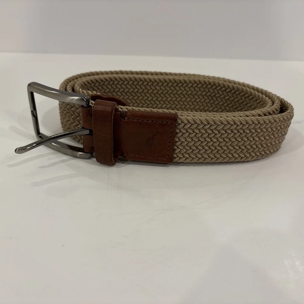 Tommy Bahama Woven Flex Belt Leather Khaki Men's L/XL 1-1/4